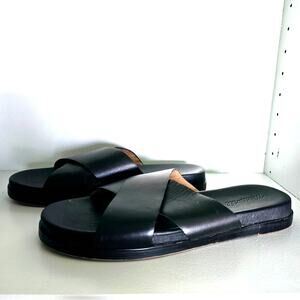 Madewell Black Leather Sandals Slides Cross-Strap Casual Flats Size 9